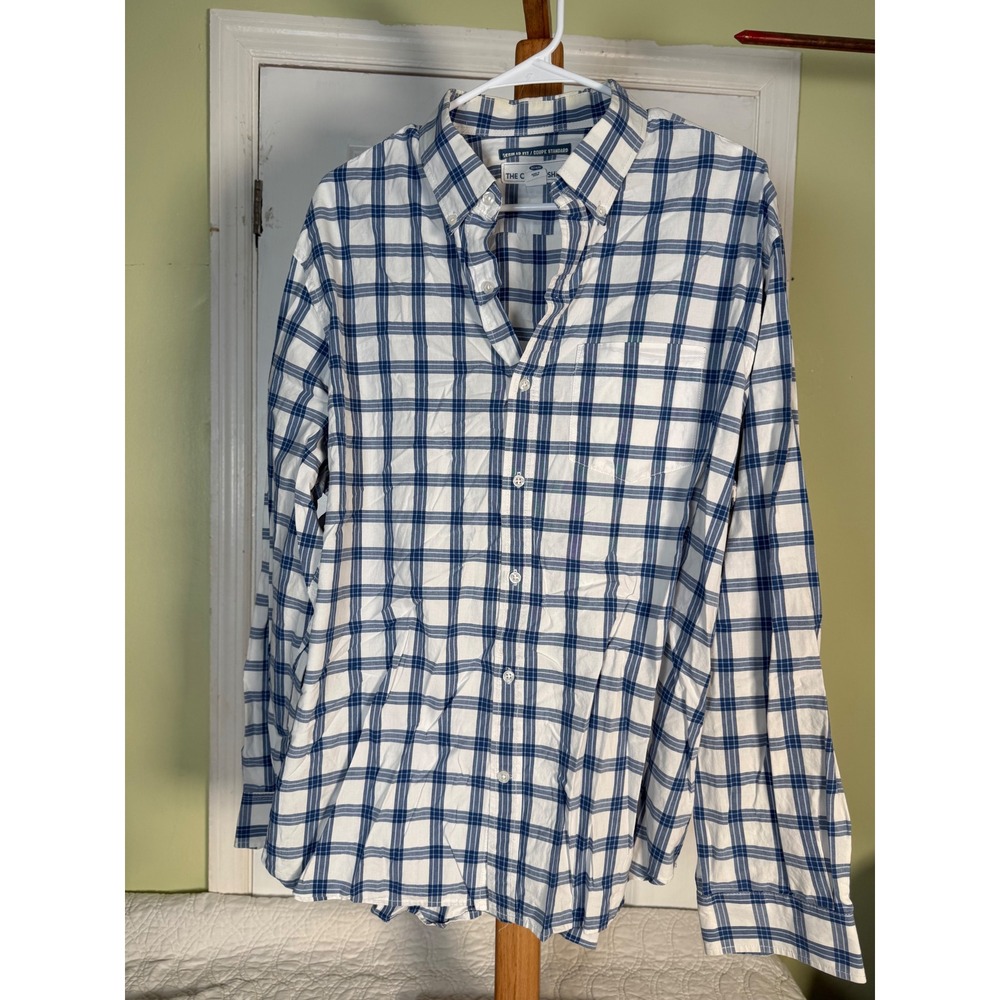 Old Navy The Classic Shirt Mens XXL Blue White Plaid Regular Fit Button Down